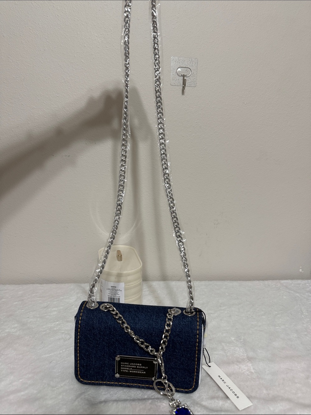 Marc Jacobs Denim Mini Bag in Dark Blue with Silver Chain and Blue Charm - Picture 4 of 4